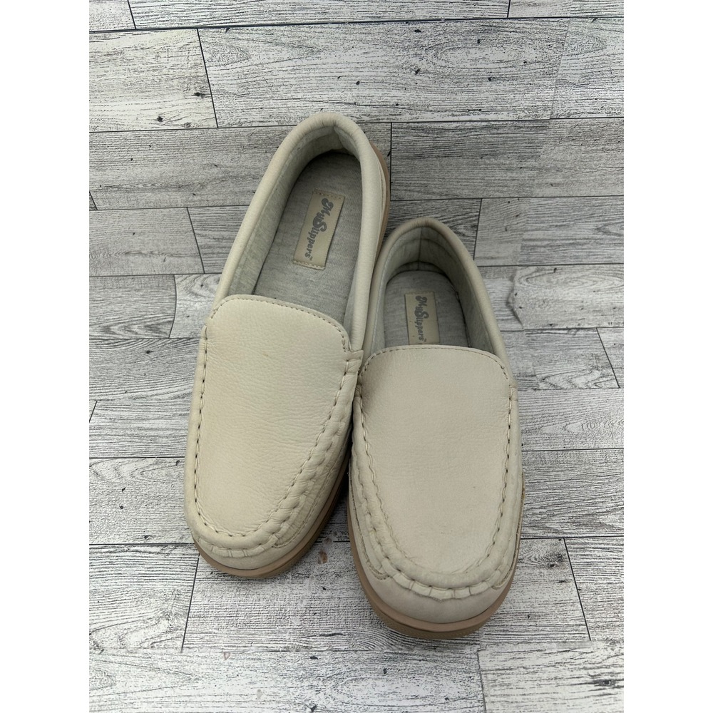 My Slippers My Pillow Women Size 7 Leather Moccasin Slippers Cream 74468-03 - Picture 1 of 16